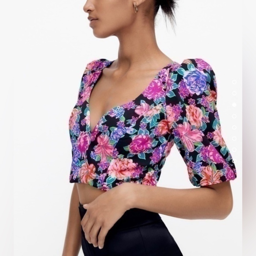 New Zara Floral Sweetheart Cropped Blouse